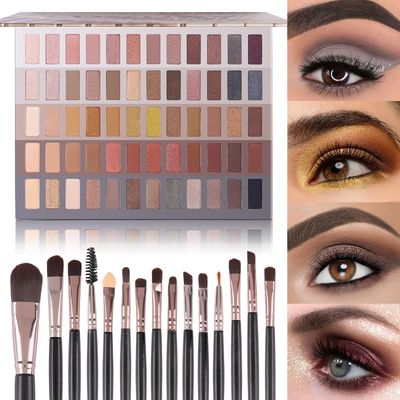 UCANBE 60 Colors Naked Eyeshadow Palette  Makeup Brush Set, All in One Nude Neutral Smokey Makeup Pallet with Brushes, Pigmented Warm Matte Shimmer Powder Eye Shadows Cosmetic Halloween Beauty Kit