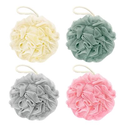 Awontar Bath Loofah Sponge, 60G Shower Loofah Exfoliating Body Scrubber Sponge, 4 Count Bath Mesh Pouf Ball for Women and Men (Light Color)