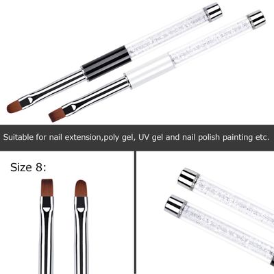 Ycyan 2Pcs Oval &amp; Flat UV Gel Nail Brush Set Rhinestone Handle Professional Nail Art Design Brushes