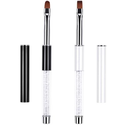 Ycyan 2Pcs Oval &amp; Flat UV Gel Nail Brush Set Rhinestone Handle Professional Nail Art Design Brushes