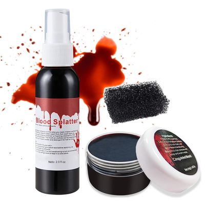 ZHISHUDL Halloween Makeup Kit Fake Blood Makeup Kit Washable Fake Blood Spray Fake Blood Gel and Sponge,Special Effects Makeup Kit for Vampire Zombie SFX Cosplay