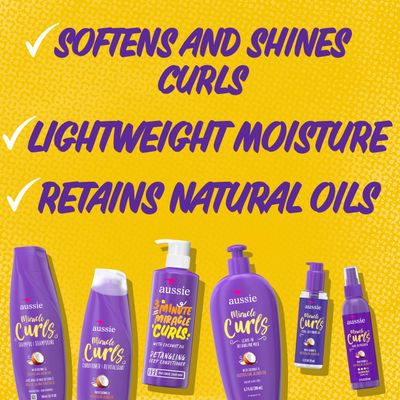 Aussie Miracle Curls Set Shampoo, Conditioner, Deep Hydration, Spray Gel, Detangling Milk, and Oil Hair Treatment, Curl Oil, Coconut & Jojoba, Frizz Control, 6 Pieces