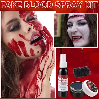 ZHISHUDL Halloween Makeup Kit Fake Blood Makeup Kit Washable Fake Blood Spray Fake Blood Gel and Sponge,Special Effects Makeup Kit for Vampire Zombie SFX Cosplay