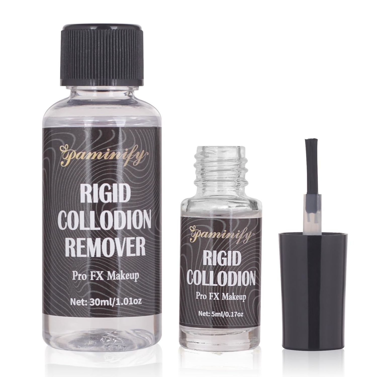 Paminify Rigid Collodion and Remover Kit,SFX Makeup Scarring Liquid with Brush,Liquid Scar Makeup,Special Effects Fake Scar for Halloween,Cosplay, Costume,5 ml30 ml