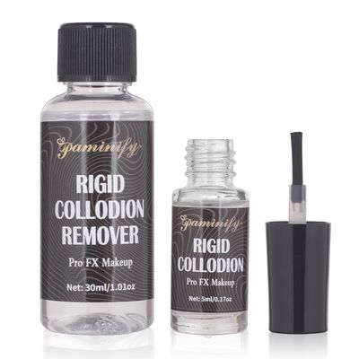 Paminify Rigid Collodion and Remover Kit,SFX Makeup Scarring Liquid with Brush,Liquid Scar Makeup,Special Effects Fake Scar for Halloween,Cosplay, Costume,5 ml30 ml