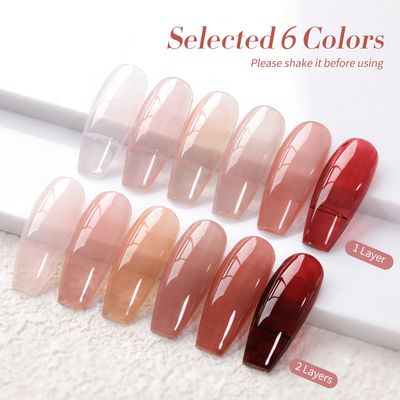 Born Pretty Jelly Gel Nail Polish Set Burgundy Wine Red Gel Polish Crystal Transparent Gel Polish Kit Nail Art Varnish Manicure Collection Christmas Valentine's Day Gift Set 7ML 6PCS