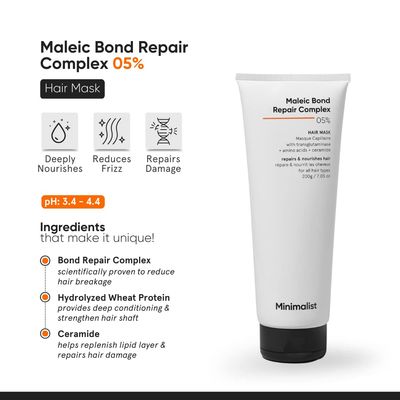 Minimalist Hair Mask for Damaged Hair &amp; Frizzy Hair | After Shampoo | Maleic Bond Repair Complex 5% | Transglutaminase, Amino Acids &amp; Ceramides | For Women &amp; Men | 7.05 Oz200 gm