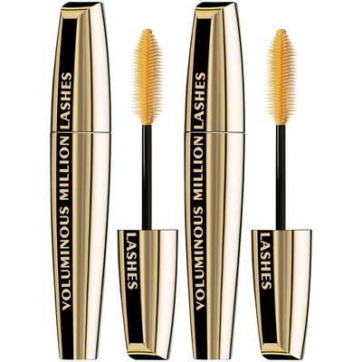 LOreal Paris Makeup Voluminous Million Lashes Mascara, Volumizing Collagen Infused Eye Makeup, Amplifying Mascara Brush, Washable, Blackest Black, 0.3 Fl Oz., 2 Count