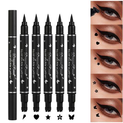 5Pcs Double-headed Liquid Eyeliner Stamp Pencil Set, Winged Eyeliner Stamp Pen Long-lasting Black Tattoo Eye-liner delineador de ojos,(HeartFlowerStarButterflyCone) Shape Eye Liner Stamp for Women