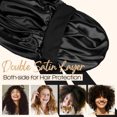 YANIBEST Satin Bonnet Silk Bonnet for Sleeping Double Layer Ajustable Satin Bonnet for Women Men for Curly Natural Hair with Tie Band
