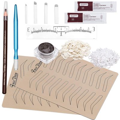 Fenshine Eyebrow Practice Kit, Eyebrow Kit with Blades Pigment Practice Skin Eyebrow Ruler Repair Gel Ring Cup Finger Gloves Pencil