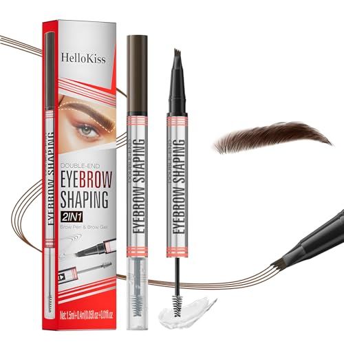 Kaemgyyd 2-In-1 Magic Eyebrow Pencil and Sealing Brow Gel, 3D Waterproof Long-Lasting Eyebrow Pen, Natural Fine Stroke Microblading Eyebrow Pencil (Dark Brown)