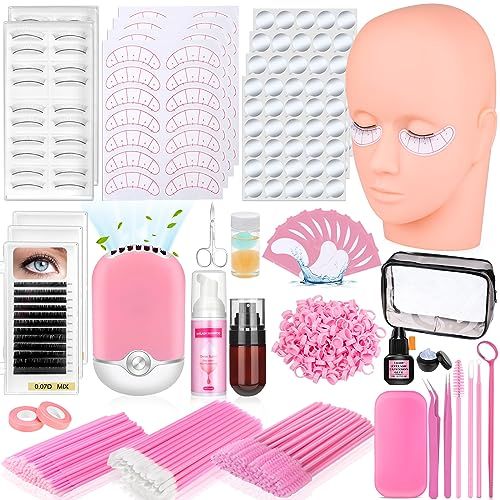 404 Pcs Professional Lash Extension Supplies Kit with Lash Clusters,Lash Fan, Extension Glue,Eyelash Remover,Tweezers, Eyelash Extension Kit for Beginners