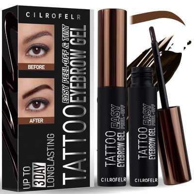 Cilrofelr Tattoo Peel Off Eyebrow Gel Tint, Semi Permanent Tattoo Brow Peel Off Tint Gel, Last Up to 3 Days, Waterproof, Transfer-proof, For Fuller &amp; Defined Looking Brows, Brown (2 Pack)