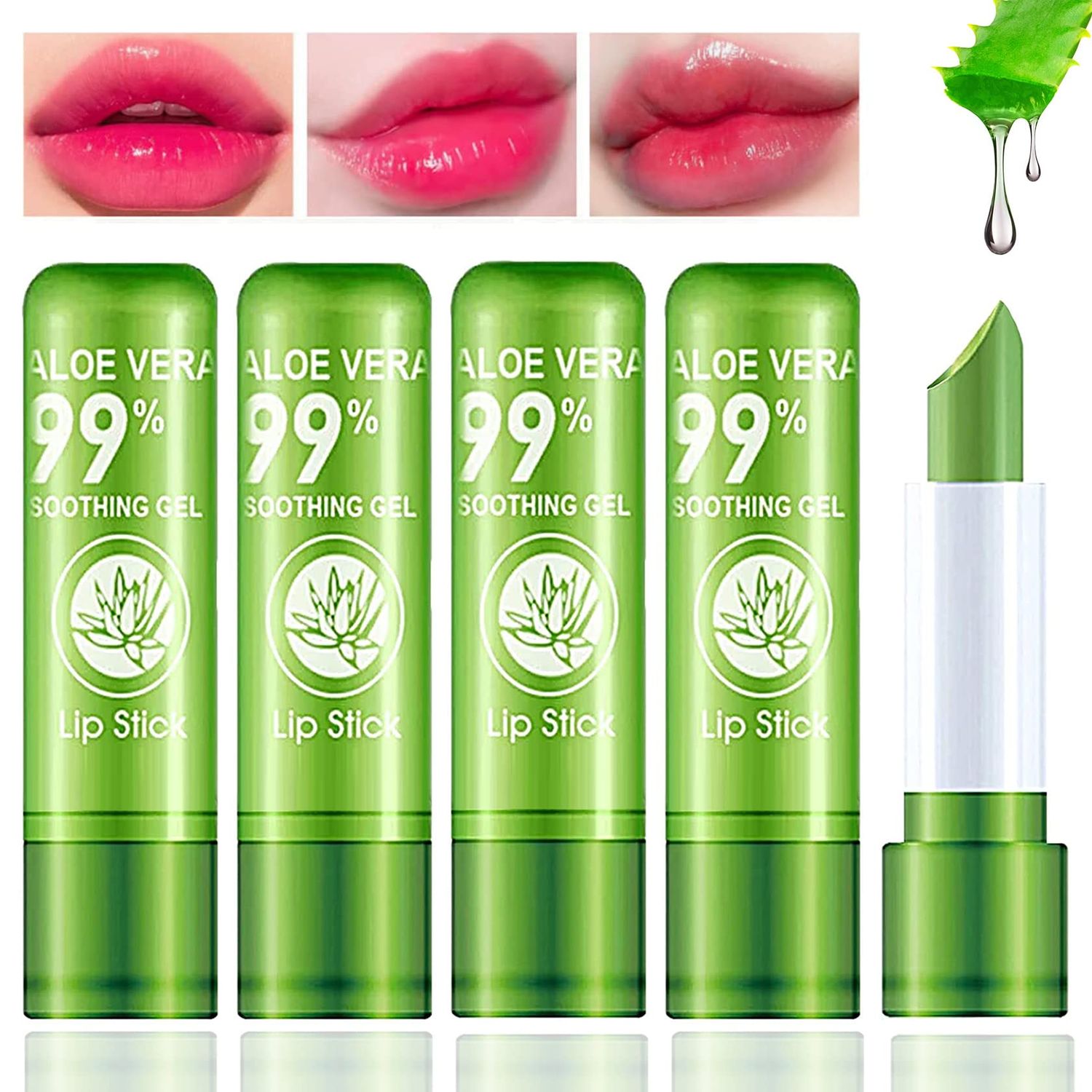 5 Pieces Aloe Vera Lipstick,Long Lasting Moisturizing Lip Balm,Nourishing Lip stick,Lipstick,Lip Balm,Magic Temp Color Change,Waterproof Lip Gloss Matte Makeup