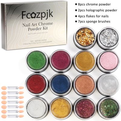Chrome Nail Powder Set 14 Colors Pink Blue Silver Metallic Effect Mirror Powder for Nails With Brushes Holographic Pigment Chameleon Flakes for Nails Gold Leaf Decoration Nail Supplies