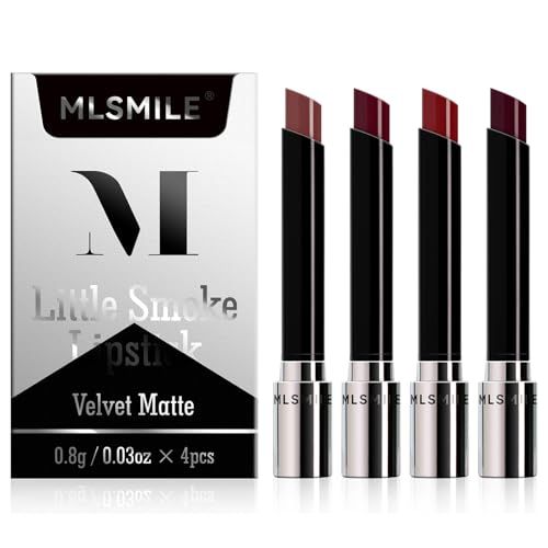 4 Colors Matte Lipstick,Little Small Smoke Tube Cigarettes Lip Tint Set,Matte Velvet Lipstick,Non-Sticky and Long Lasting 24 Hours Waterproof and Sweat Resistant Ladies Lip Balm Lipstick