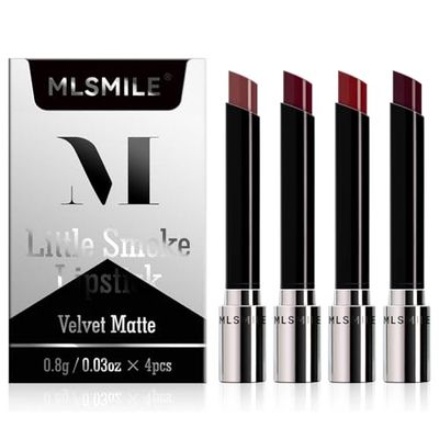 4 Colors Matte Lipstick,Little Small Smoke Tube Cigarettes Lip Tint Set,Matte Velvet Lipstick,Non-Sticky and Long Lasting 24 Hours Waterproof and Sweat Resistant Ladies Lip Balm Lipstick