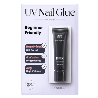 Five Angeles Tipex UV Gel Nail Glue,30g Solid Adhesive for Soft Acrylic Gel Nail Tips,Long Lasting Strong Bonding Gel Nail Glue for 28 Days,Large Volume Tube Nail Glue,Rhinestone Glue for Nail Art