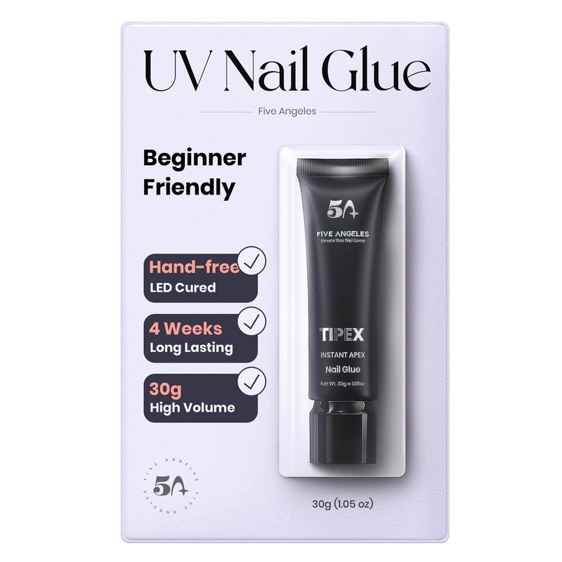 Five Angeles Tipex UV Gel Nail Glue,30g Solid Adhesive for Soft Acrylic Gel Nail Tips,Long Lasting Strong Bonding Gel Nail Glue for 28 Days,Large Volume Tube Nail Glue,Rhinestone Glue for Nail Art