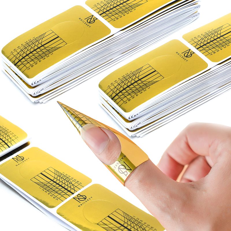 Nailskey Nail Forms for Gel Builder - 100 Pcs Self Adhesive Nail Extension Stickers for Acrylic, UV &amp; Poly Gel with Tip Sculpting Guide - Nail Art for Home &amp; Salon (Pack of 100)