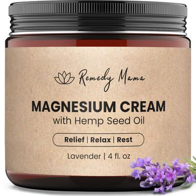 Remedy Mama Magnesium Cream for Sleep, Muscle Soreness &amp; Cramps Relief with Hemp Seed Oil, Vitamin E, Shea Butter - Topical Magnesium Lotion for Calm &amp; Relaxation - Lavender - 4fl oz - Made in Canada