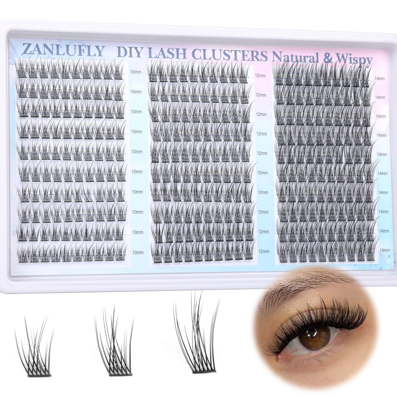 Lash Clusters Wispy Eyelash Clusters C Curl Individual Lashes zanlufly Natural 300Pcs Cluster Lashes Eyelash Extension 10 12 14MM DIY Lash Extension