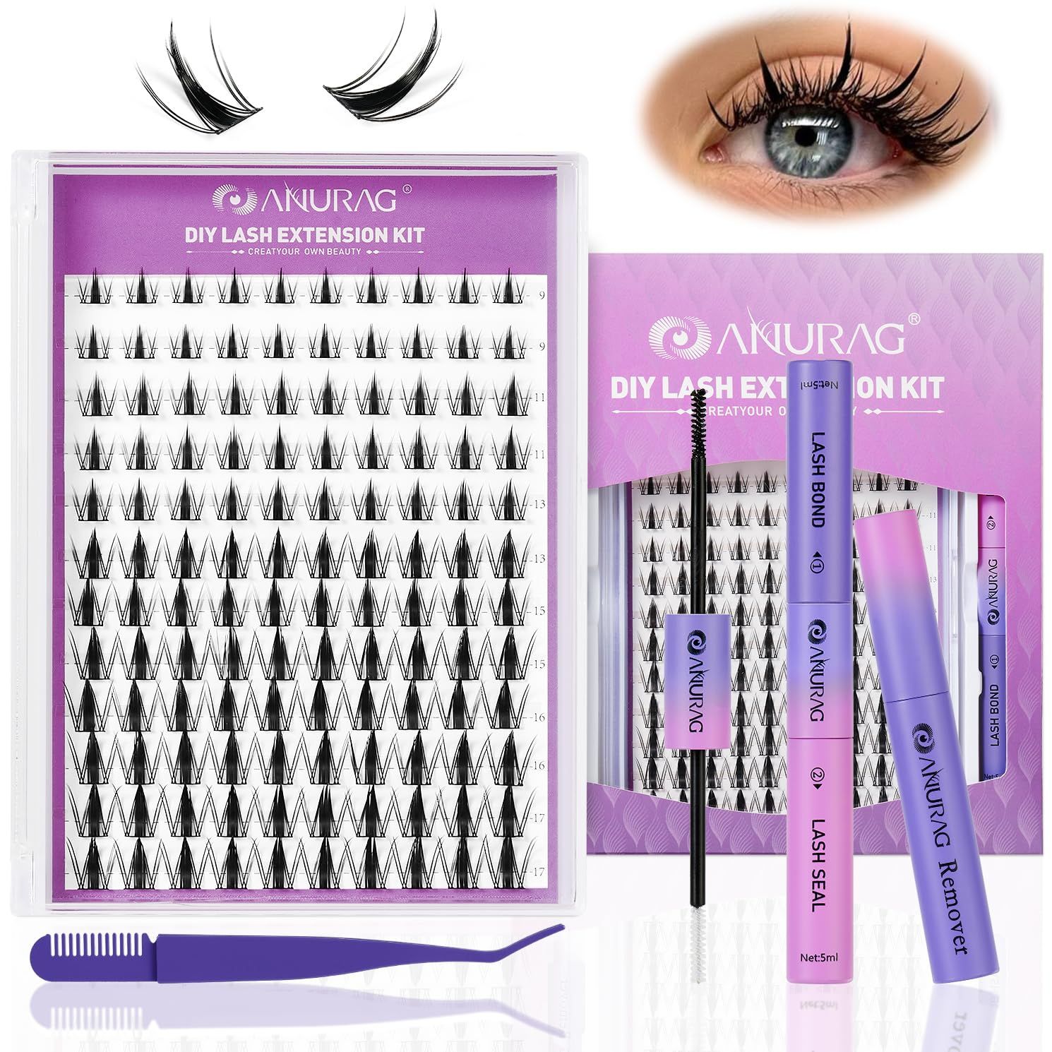ANURAG Lash Clusters Kit 9-17mm Manga Eyelash Clusters Eyelash Extension Pack Anime Lashes Fairy Lash Clusters Individual Fake Eyelashes Clusters Kit Ultra-Thin Concealed Lash Band
