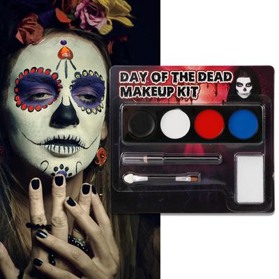 4 Colors White  Black  Red  Blue Face Painting Kit, Face Paint Body Makeup Kit for Halloween SFX Makeup, White Black Halloween Makeup Paltte with Brushes for Skull Clown Art Theater (D Set)