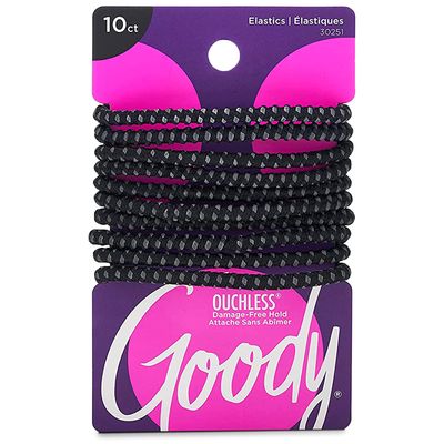 Goody Ouchless No Slip Hair Ties - 10 Ct, Black, 4MM Rubber Bands for Hair, SlideProof, Pain-Free Hair Accessories for Women &amp; Men, Made for Long-Lasting Braids, Ponytails &amp; More, All Hair Types