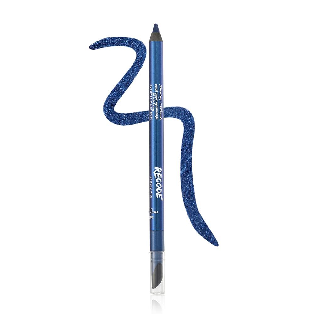 Recode Turning Heads Crayon Gel Eyeliner Pencil comes with Smudger on other side, longlasting, Water-proof &amp; smudge-proof Formula, Blue, 1.2gm