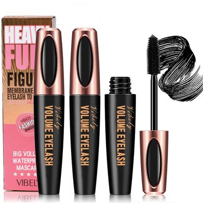 4D Silk Fiber Lash Mascara Smudge-Proof Extension Voluminous Fiber Mascara Natural &amp; Waterproof Mascara Long-Lasting No FlakingNo Clumping, All Day Exquisitely Full (2 Packs)
