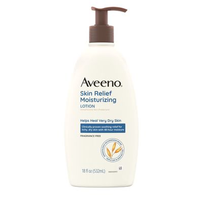 Aveeno Skin Relief Fragrance-Free Moisturizing Lotion for Sensitive Skin, with Natural Shea Butter &amp; Triple Oat Complex, Unscented Therapeutic Body Lotion for Itchy, Extra-Dry Skin, 18 fl. oz