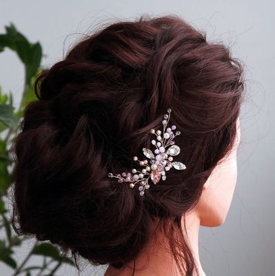 Kercisbeauty Handmade Wedding Pink Crystal Beads Hair Comb with Pearl for Brides Bridal Cute Headpiece Prom Hair Dress(Silver)