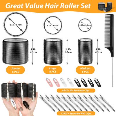 39PCS Self Grip Curlers 3 Sizes - Black 2.5in, 1.9in, 1.4in Rollers with Duckbill Clips for Long, Medium, Short, Thick, Fine Hair Volume and Bangs