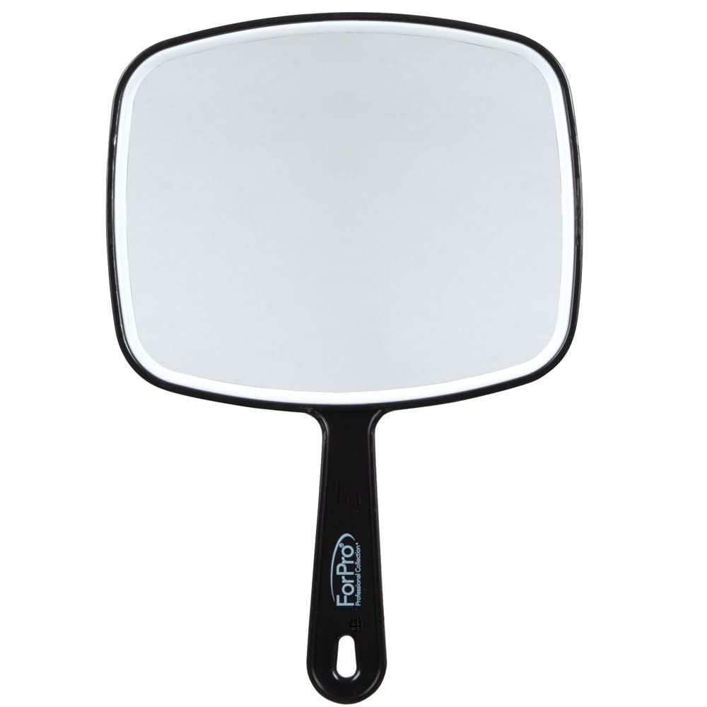 ForPro Professional Collection Premium Hand Mirror with Handle, 6.3&quot; W x 9.6&quot; L, Multi-Purpose Handheld Mirror with Distortion-Free Reflection, Black