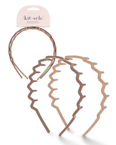 Kitsch Hairband - Zig Zag Headbands - Recycled Plastic Hair Band for Men &amp; Women | Classic 90s Headband &amp; Hairband | Mens Headband | Wavy Headband with Teeth | 2pc (Neutral)