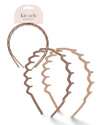 Kitsch Hairband - Zig Zag Headbands - Recycled Plastic Hair Band for Men &amp; Women | Classic 90s Headband &amp; Hairband | Mens Headband | Wavy Headband with Teeth | 2pc (Neutral)