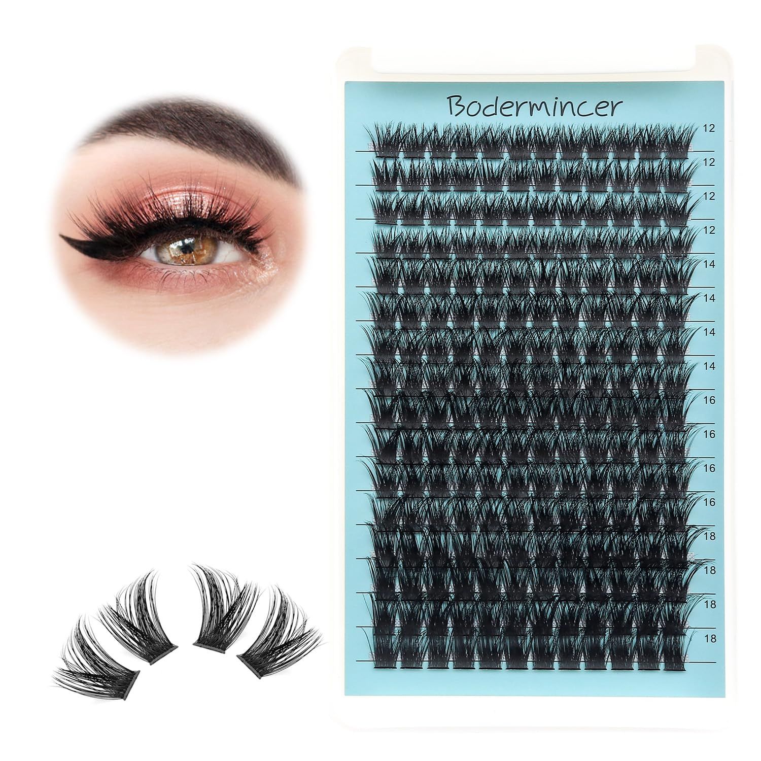 Bodermincer D Curl 16 Rows Large Pack 192 Cluster Eyelashes 8-10-12-14mm Mixed10-12-14-16mm Mixed12-14-16-18mm Mixed Length (12-14-16-18mm Mixed)