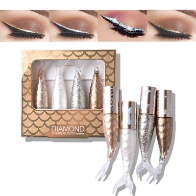 Generic Colourful Glitter Eyeliner Liquid Set, 4 Pcs Metallic Shimmer Liquid Eyeliner, Mermaid Eyeliner, Long Lasting Gold Eyeliner, Diamond Eyeliner for Colorful Eye Makeup Gifts (A)