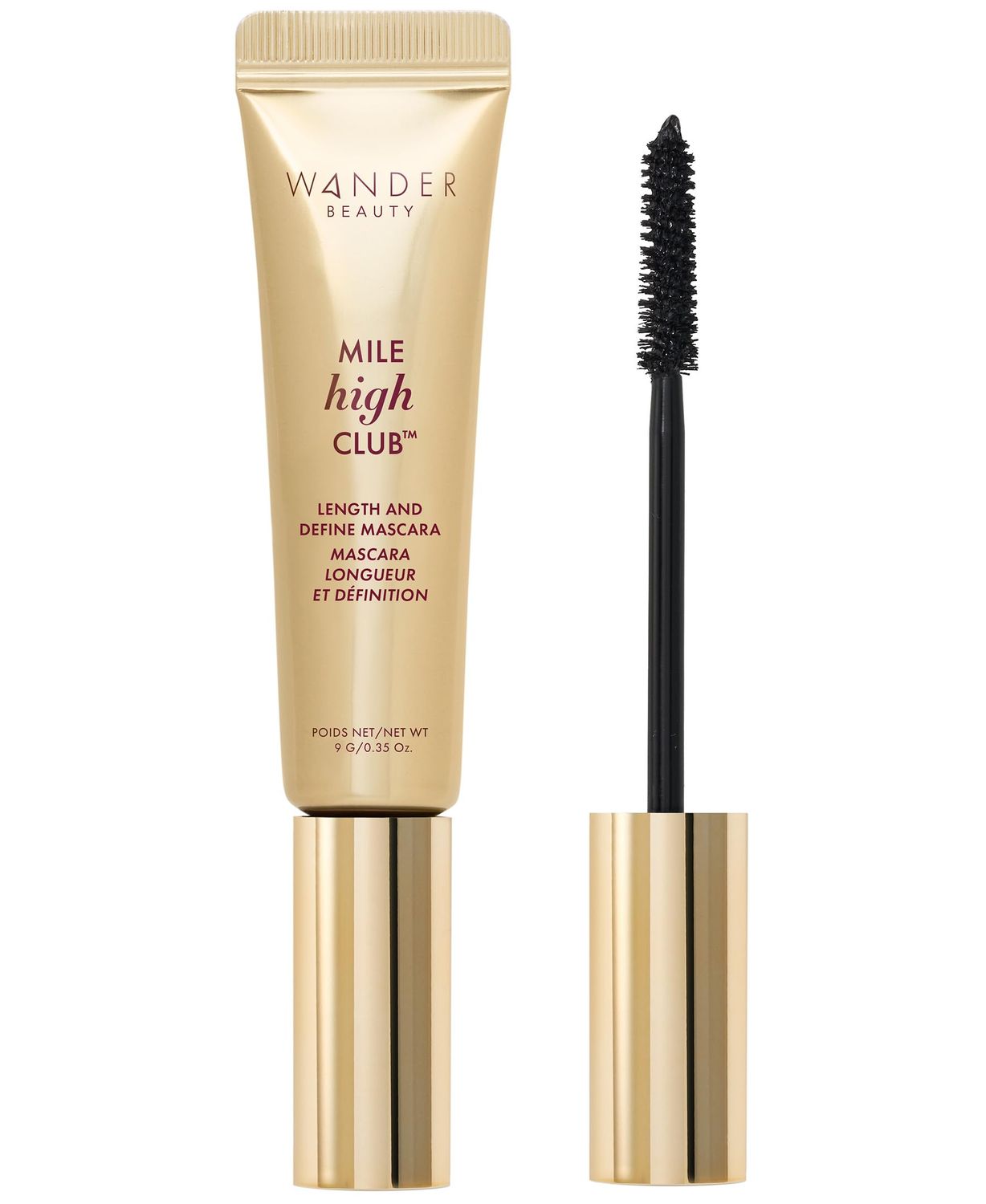 Wander Beauty Mile High Club Length  Define Black Mascara - Smudge-Proof, Lash Lengthening Mascara for a Full, Fanned Out Effect - Castor Oil  Peach Leaf Conditions &amp; Strengthens - 0.31 fl oz