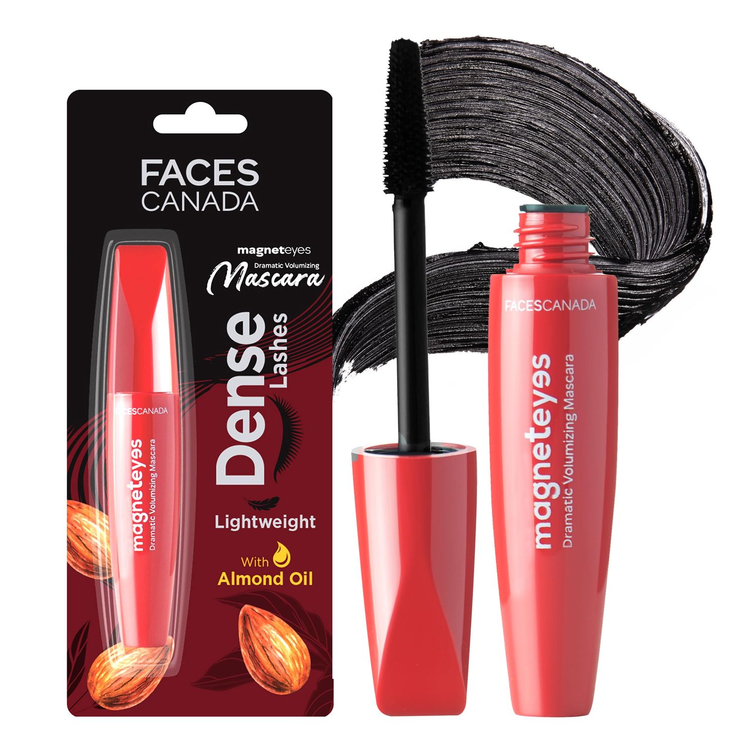 FACESCANADA Magneteyes Dramatic Volumizing Mascara - Black | Lightweight, Denser &amp; Longer Lashes | Adds Volume | Easy Wash | No Clumping | 0.32 Fl Oz9.5ml