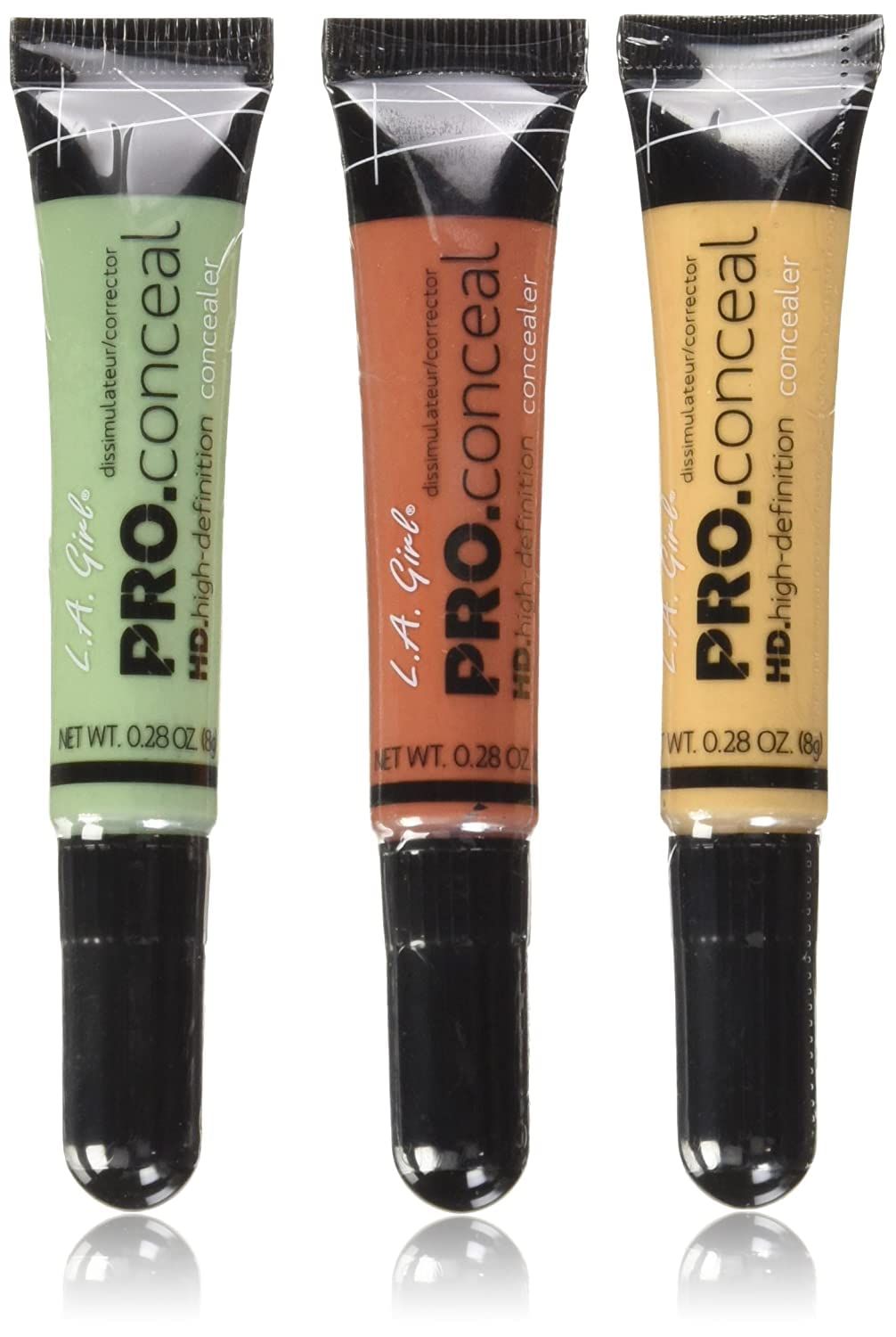 L.A. Girl Pro Conceal Set Orange, Yellow, Green Correctors, Bundle of 3 (LAX-GC990GC991GC992-B)