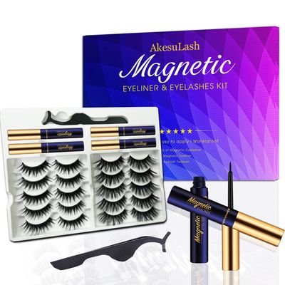 AkesuLash Magnetic Eyelashes - 10 Pairs 3D Medium Cat-eye Magnetic Lashes - 4 Tube of Magnetic Eyeliner - Upgrad Long Lasting,Reusable,With Applicator - Easy to Apply