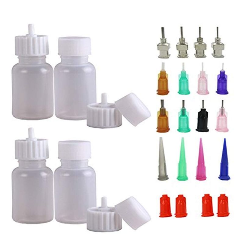 XMASIR Multi Purpose Precision Applicator Set 1 Oz. Henna Bottles Kit with Caps and Needle Tips Sizes (4 Bottles 16 Tips)