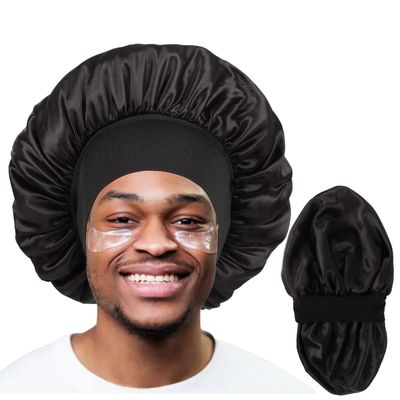 Bonnet for Men,Hair Bonnet for Sleeping,Double Layer Satin Bonnets for Black Women Curly Hair Braids,Reversible Sleep Cap (Large,BlackBlack)