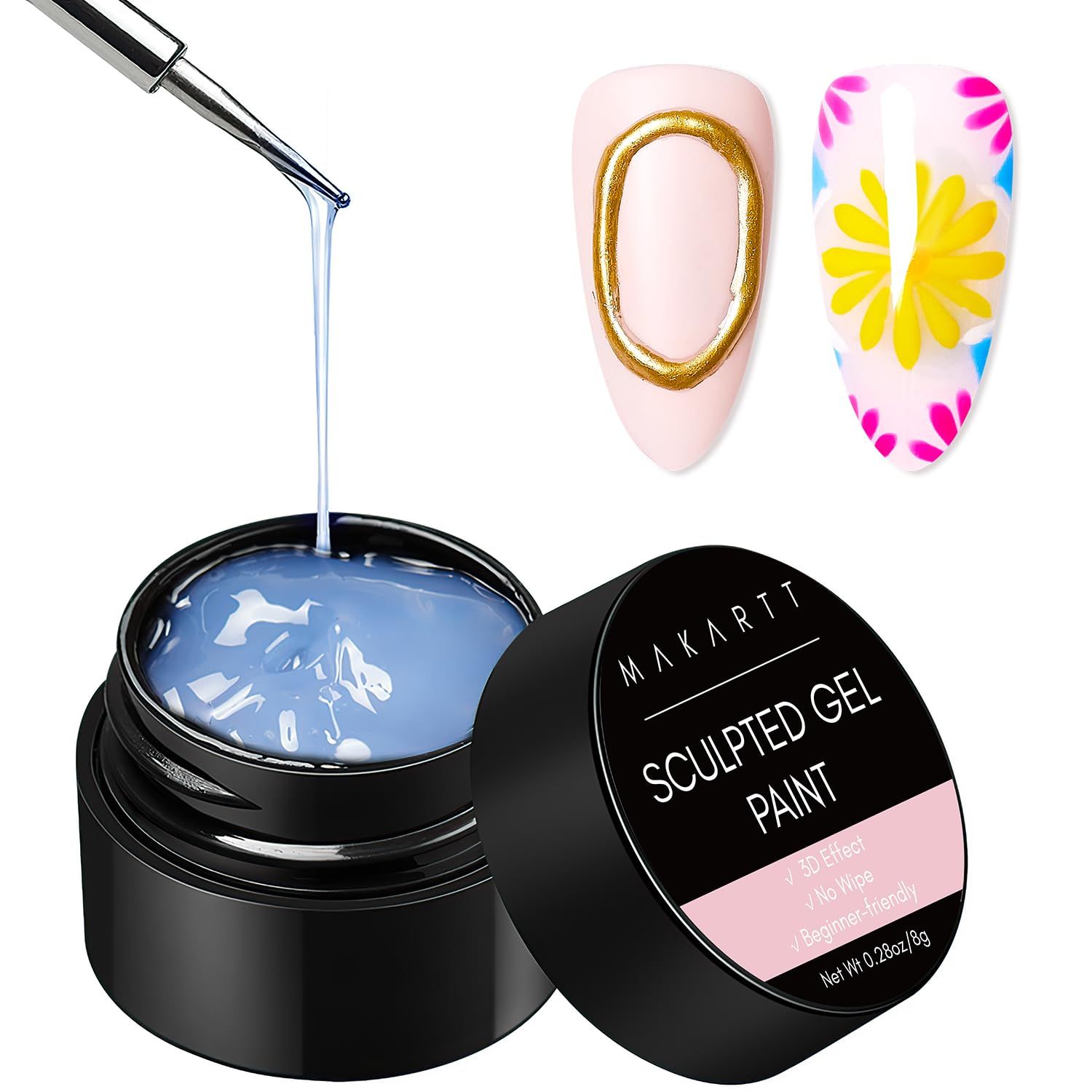 Makartt 3D Nail Gel 3D Painting Gel Clear Nail Gel For Chrome Nail Powder Micro 3D Sculpting Gel No Wipe UV Gel for Gel Nail Polish 3D Carving Drawing Gel for Nail Art at Home &amp; Salon DIY 0.28 fl.oz