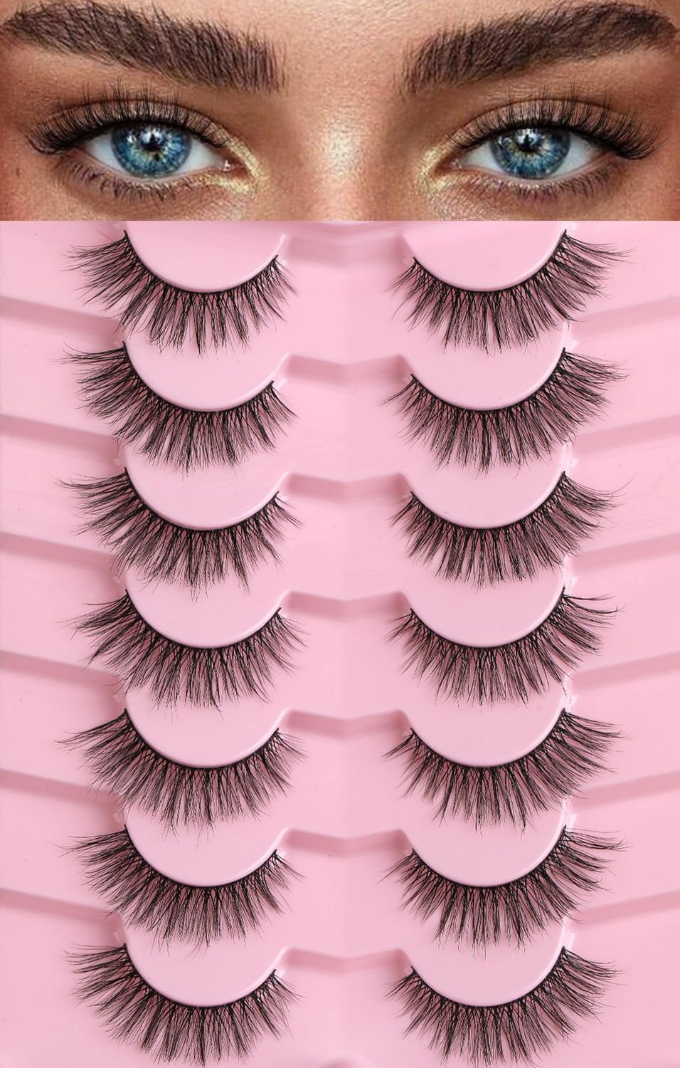 Cat Eye Lashes Natural Eyelashes 16MM False Eyelashes Wispy Thin Band Eyelashes 3D Volume False Lashes Soft Strip Lashes Pack C Curl Natural Eyelashes Fake Lashes 7 Pair EVENTILL