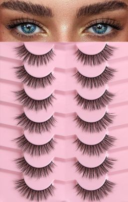 Cat Eye Lashes Natural Eyelashes 16MM False Eyelashes Wispy Thin Band Eyelashes 3D Volume False Lashes Soft Strip Lashes Pack C Curl Natural Eyelashes Fake Lashes 7 Pair EVENTILL
