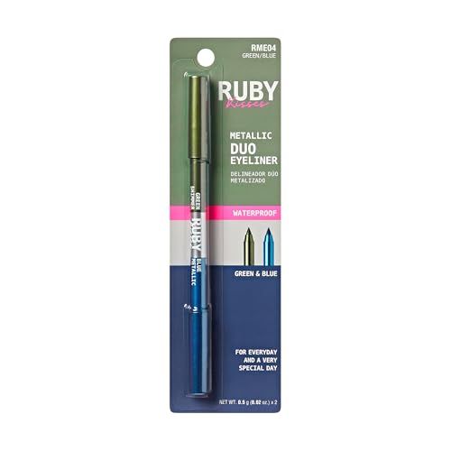 Ruby Kisses Waterproof Matte &amp; Metallic Duo Eyeliner - Dual-Ended Smudge-Proof Pencil for Precision &amp; Eyeshadow Multi-use, Long-Lasting, Intense Color (GreenBlue)